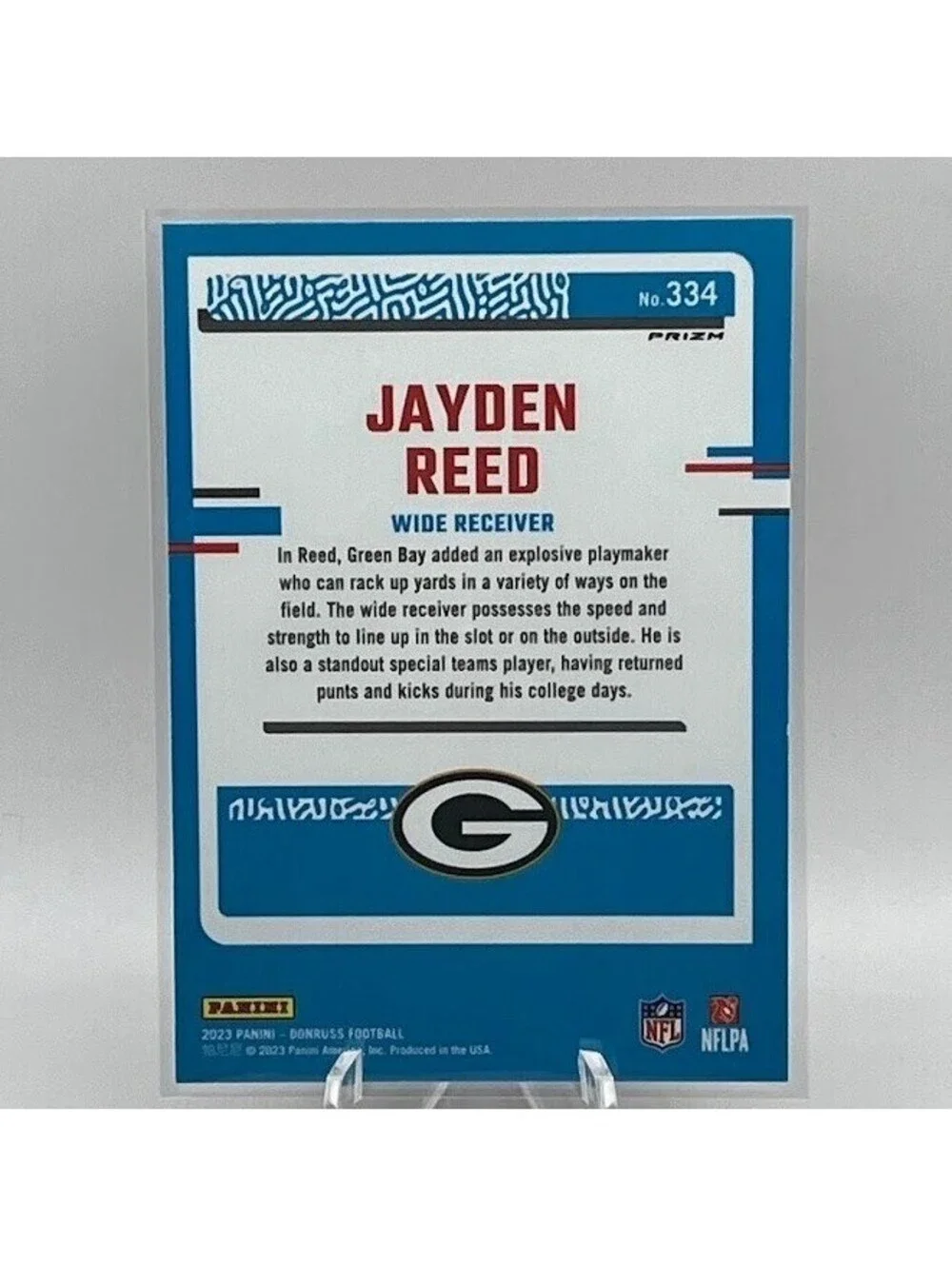 Jayden Reed Rated Rookie Pink Prizm 2023 Donruss Optic #334 Green Bay Packers
